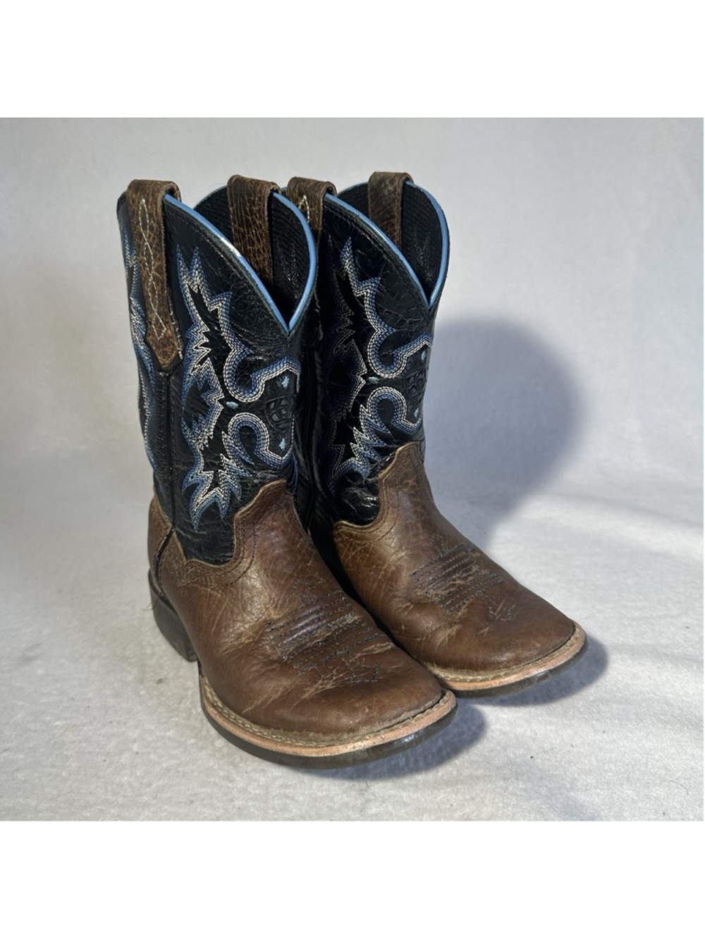 Ariat Tombstone Boys Western Cowboy Boots Brown Blue Leather Size 8 10012794